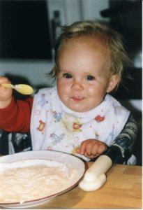 Celine, first time she ate her porridge by herself